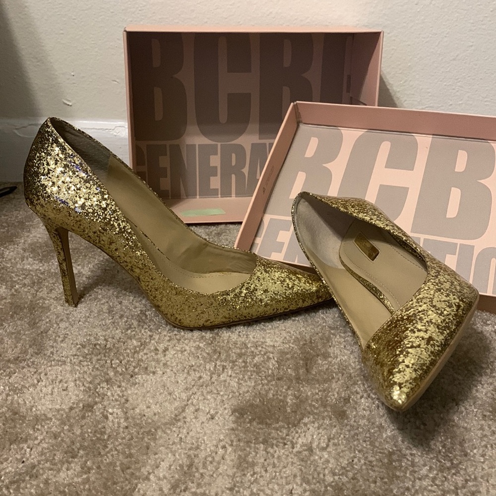 BCBG Gold Glitter Heels